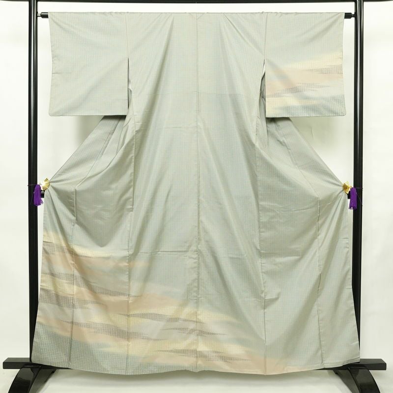 付け下げ 正絹 その他の柄 袷仕立て 身丈161cm 裄丈63.5cm リサイクル着物 着物 モダン 紬地 青・紺_画像1