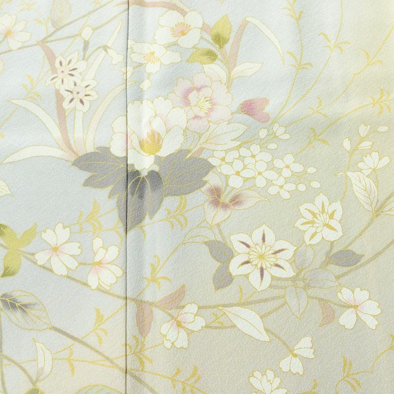 訪問着 良品 しつけ糸付き 縮緬 正絹 花柄 袷仕立て 身丈166cm 裄丈68cm リサイクル着物 着物 入学式 卒業式 七五三 お宮参り フォーマル 上品 青・紺_画像6