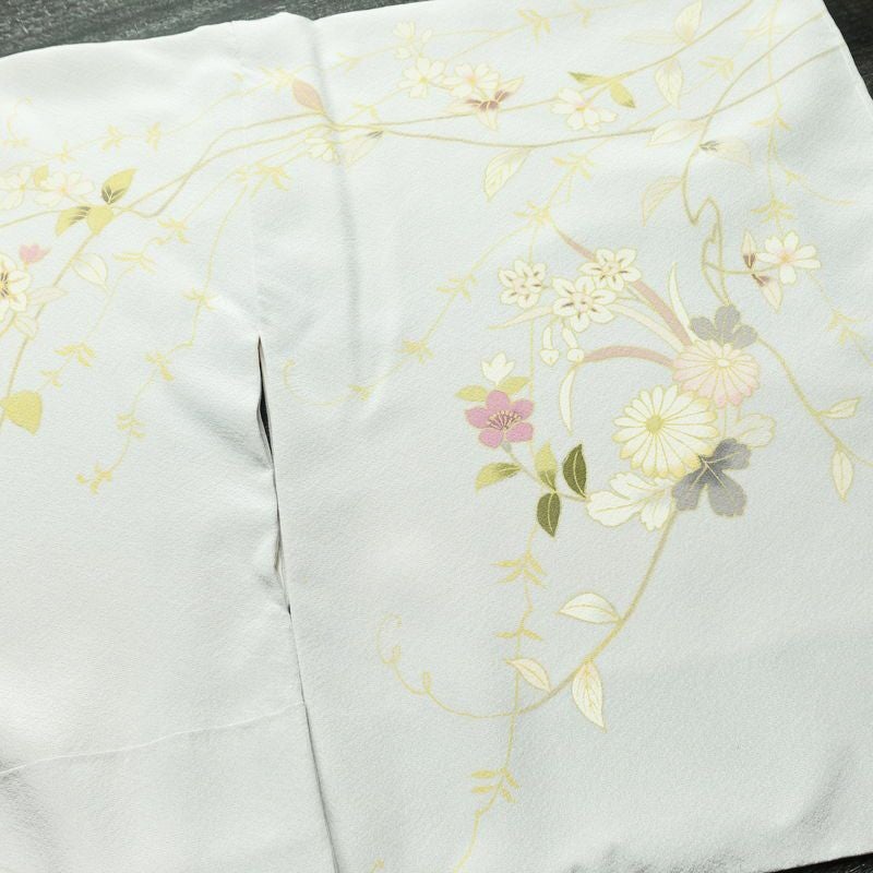 訪問着 良品 しつけ糸付き 縮緬 正絹 花柄 袷仕立て 身丈166cm 裄丈68cm リサイクル着物 着物 入学式 卒業式 七五三 お宮参り フォーマル 上品 青・紺_画像16