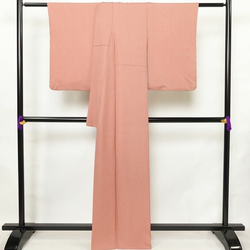 小紋 良品 鮫小紋 落款入り 圓間 正絹 流水・波柄 袷仕立て 身丈164.5cm 裄丈65.5cm リサイクル着物 着物 作家物 シンプル 洒落 ピンク_画像2