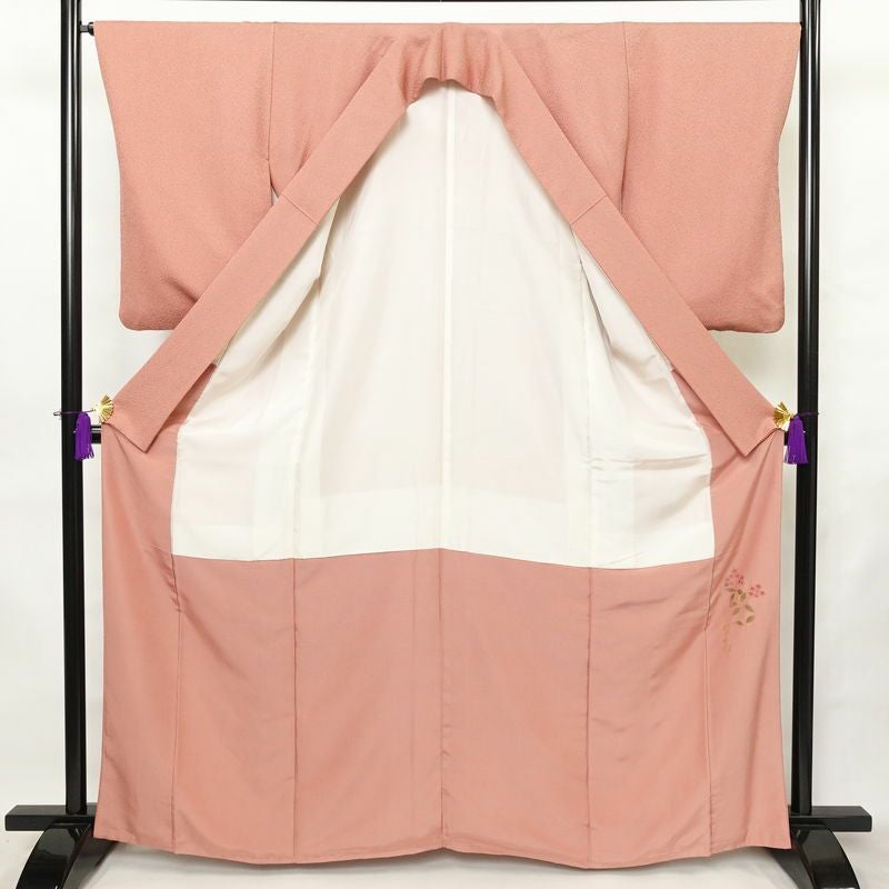 小紋 良品 鮫小紋 落款入り 圓間 正絹 流水・波柄 袷仕立て 身丈164.5cm 裄丈65.5cm リサイクル着物 着物 作家物 シンプル 洒落 ピンク_画像3