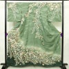 訪問着 良品 辻が花 落款入り 絞り 正絹 花柄 袷仕立て 身丈161.5cm 裄丈67.5cm リサイクル着物 着物 結婚式 パーティー フォーマル 華やか 緑・うぐいす色_画像1