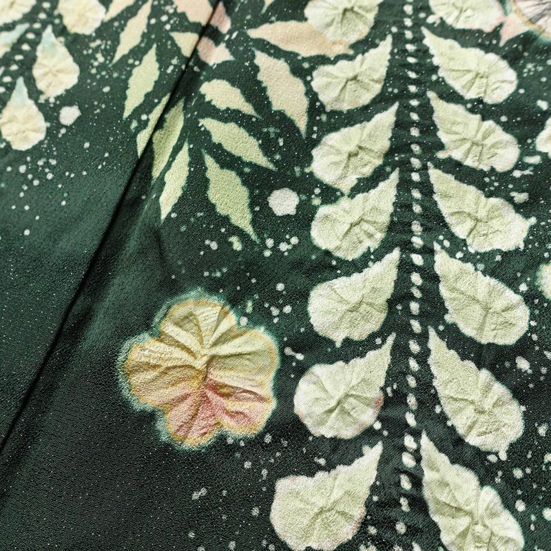 訪問着 良品 辻が花 落款入り 絞り 正絹 花柄 袷仕立て 身丈161.5cm 裄丈67.5cm リサイクル着物 着物 結婚式 パーティー フォーマル 華やか 緑・うぐいす色_画像11
