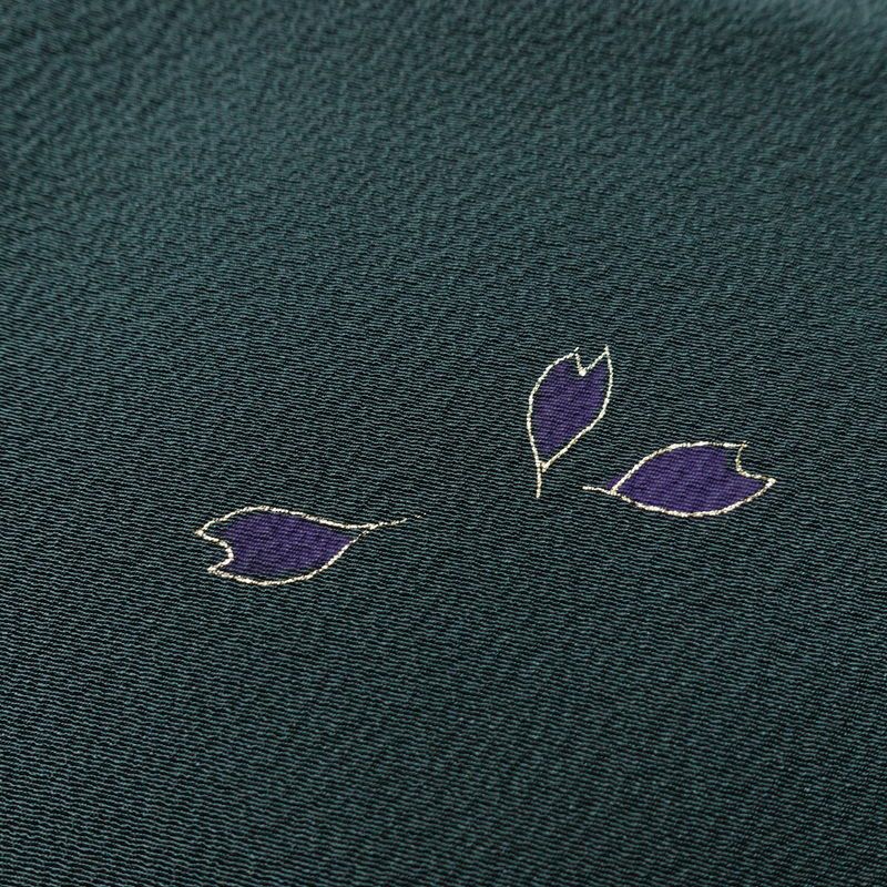 付け下げ 落款入り 辻村寿三郎 ジュサブロー 縮緬 正絹 花柄 袷仕立て 身丈159cm 裄丈63cm リサイクル着物 着物 卒業式 七五三 お宮参り フォーマル シンプル 緑・うぐいす色_画像7