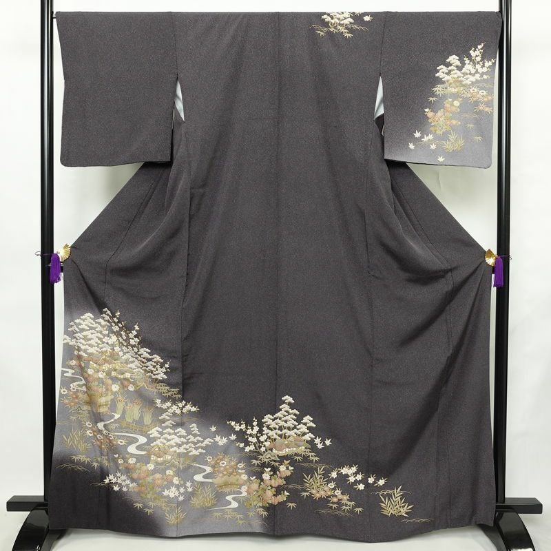 綿絽浴衣 丈１６０　広衿仕立て 浴衣 美品 夏用 綿絽 バチ衿仕立て 綿 花柄 単衣仕立て 身丈144cm 裄丈