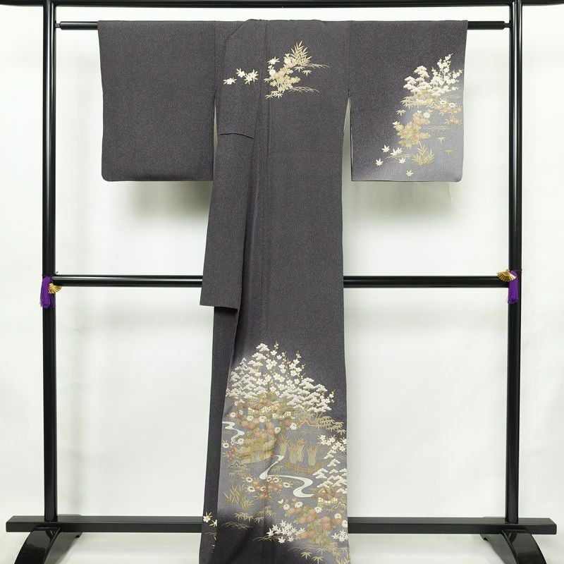 訪問着 良品 金駒刺繍 正絹 風景柄 袷仕立て 身丈166cm 裄丈68cm リサイクル着物 着物 箔 金彩 入学式 卒業式 七五三 お宮参り フォーマル 上品 紫・藤色_画像2