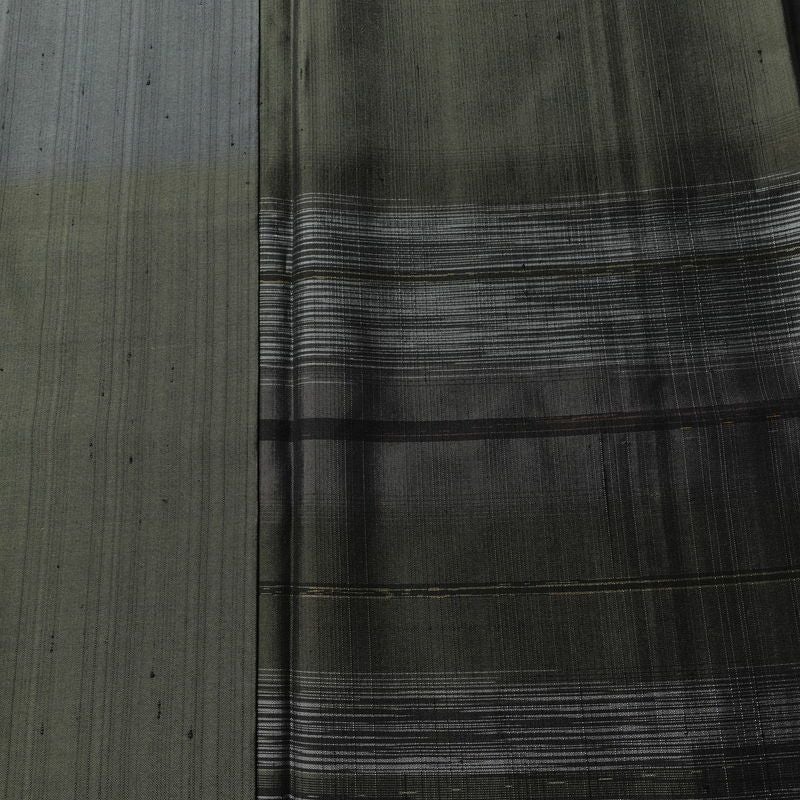 紬 付下 美品 しつけ糸付き 正絹 縞柄・線柄 袷仕立て 身丈159cm 裄丈66cm リサイクル着物 着物 シンプル おしゃれ 緑・うぐいす色_画像6