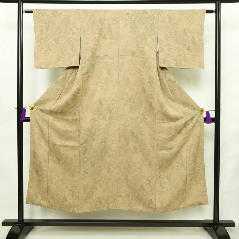 小紋 正絹 風景柄 袷仕立て 身丈147cm 裄丈61.5cm リサイクル着物 着物 ベージュ_画像1