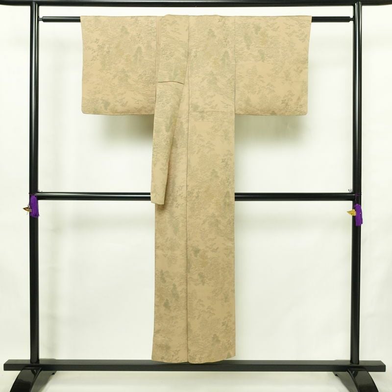 小紋 正絹 風景柄 袷仕立て 身丈147cm 裄丈61.5cm リサイクル着物 着物 ベージュ_画像2