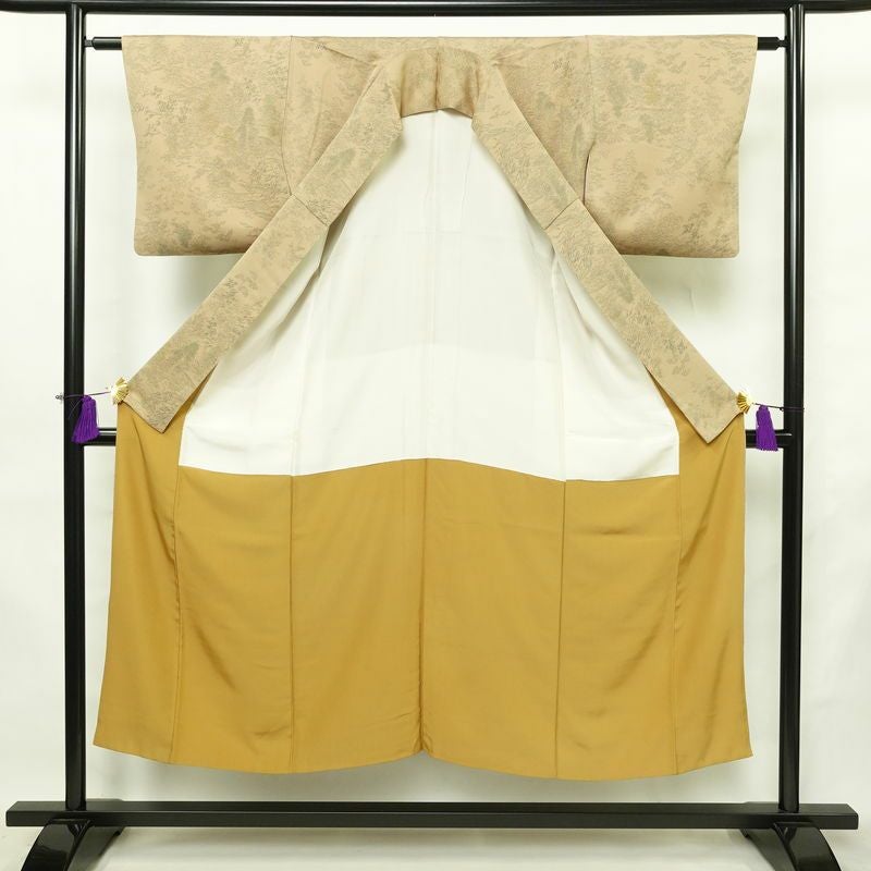 小紋 正絹 風景柄 袷仕立て 身丈147cm 裄丈61.5cm リサイクル着物 着物 ベージュ_画像3