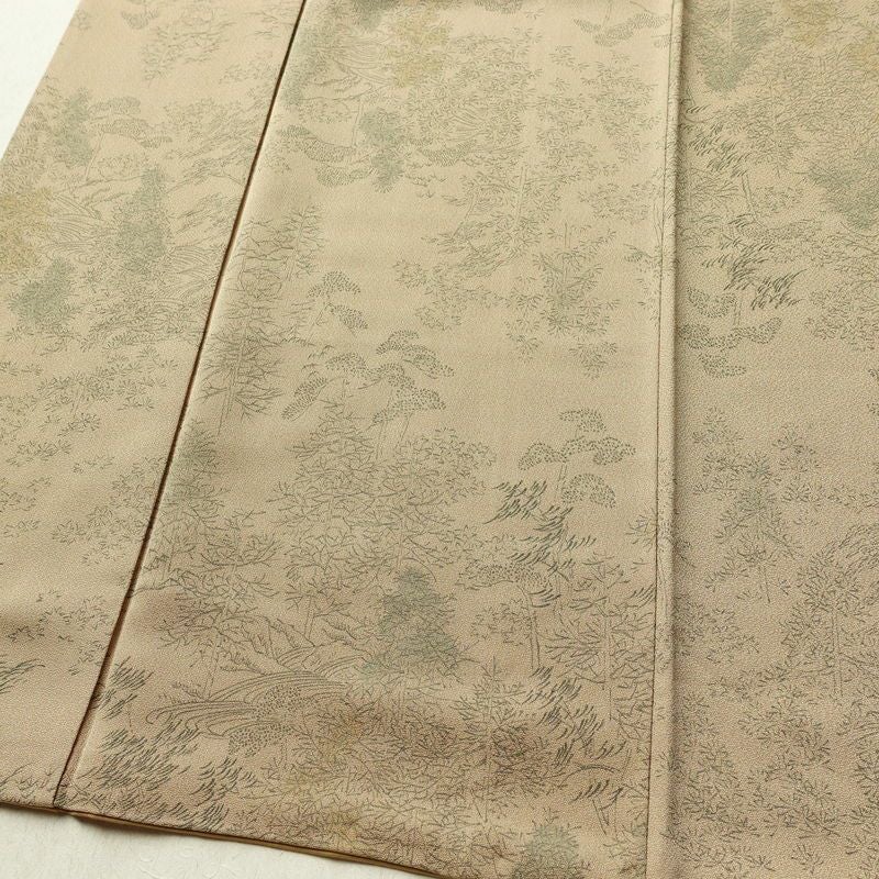 小紋 正絹 風景柄 袷仕立て 身丈147cm 裄丈61.5cm リサイクル着物 着物 ベージュ_画像4