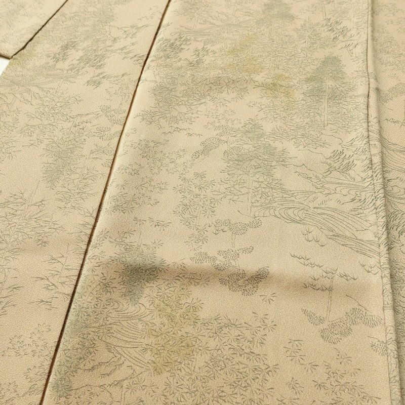 小紋 正絹 風景柄 袷仕立て 身丈147cm 裄丈61.5cm リサイクル着物 着物 ベージュ_画像5