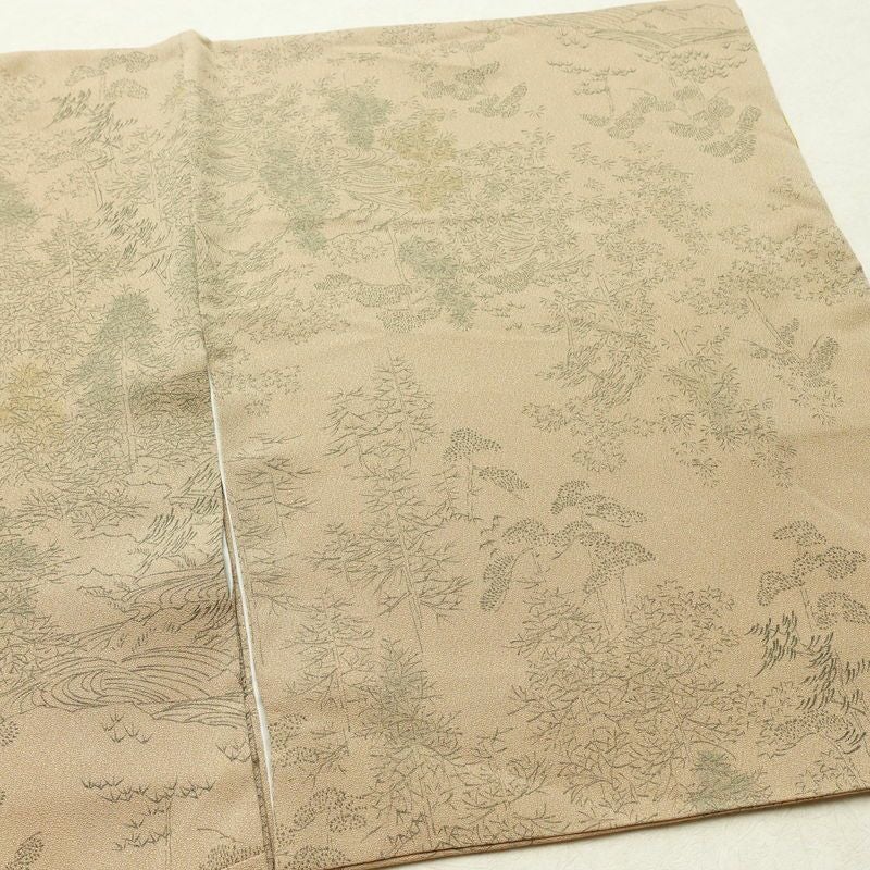 小紋 正絹 風景柄 袷仕立て 身丈147cm 裄丈61.5cm リサイクル着物 着物 ベージュ_画像12