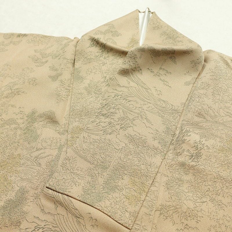 小紋 正絹 風景柄 袷仕立て 身丈147cm 裄丈61.5cm リサイクル着物 着物 ベージュ_画像15