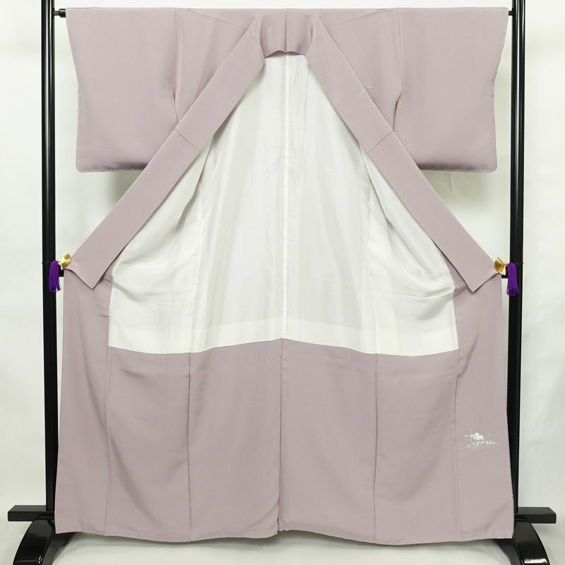 訪問着 美品 落款入り しつけ糸付き 正絹 風景柄 袷仕立て 身丈163.5cm 裄丈65cm リサイクル着物 着物 共八掛 入学式 卒業式 結婚式 七五三 お宮参り フォーマル 千鳥 紫・藤色_画像3