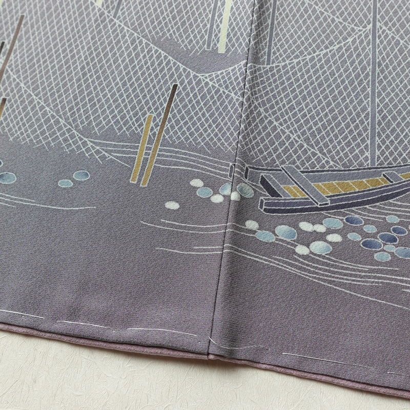 訪問着 美品 落款入り しつけ糸付き 正絹 風景柄 袷仕立て 身丈163.5cm 裄丈65cm リサイクル着物 着物 共八掛 入学式 卒業式 結婚式 七五三 お宮参り フォーマル 千鳥 紫・藤色_画像11