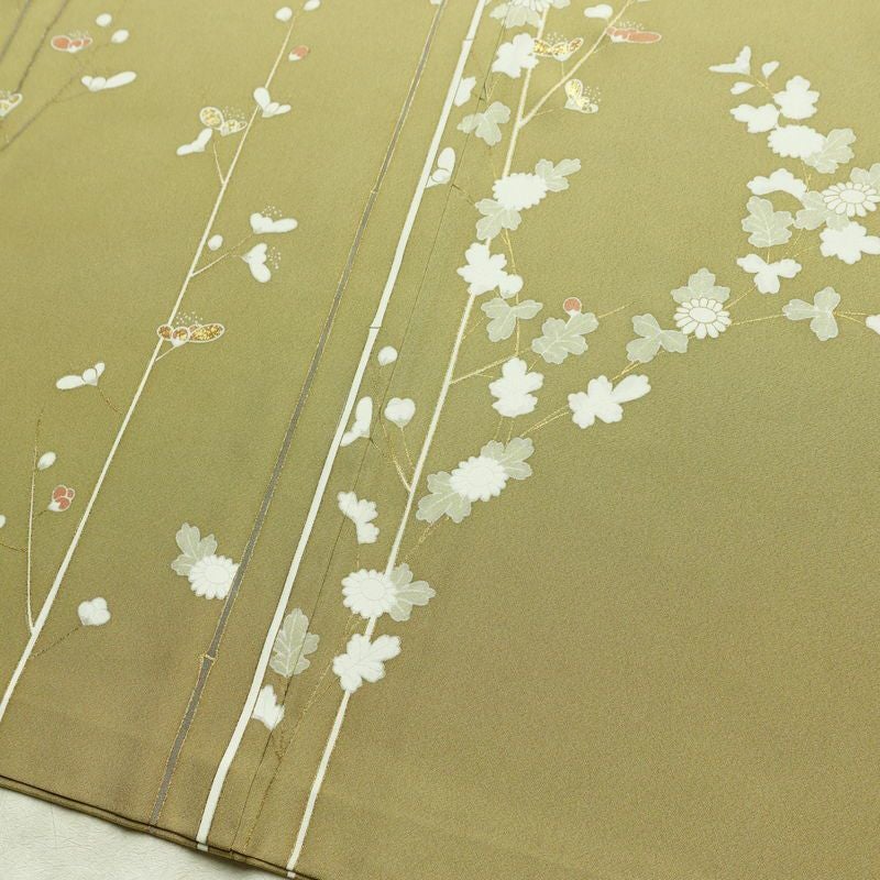 訪問着 良品 金駒刺繍 一つ紋付き 正絹 花柄 袷仕立て 身丈160.5cm 裄丈65cm リサイクル着物 着物 箔 金彩 入学式 卒業式 七五三 パーティー お宮参り フォーマル 黄・黄土色_画像13