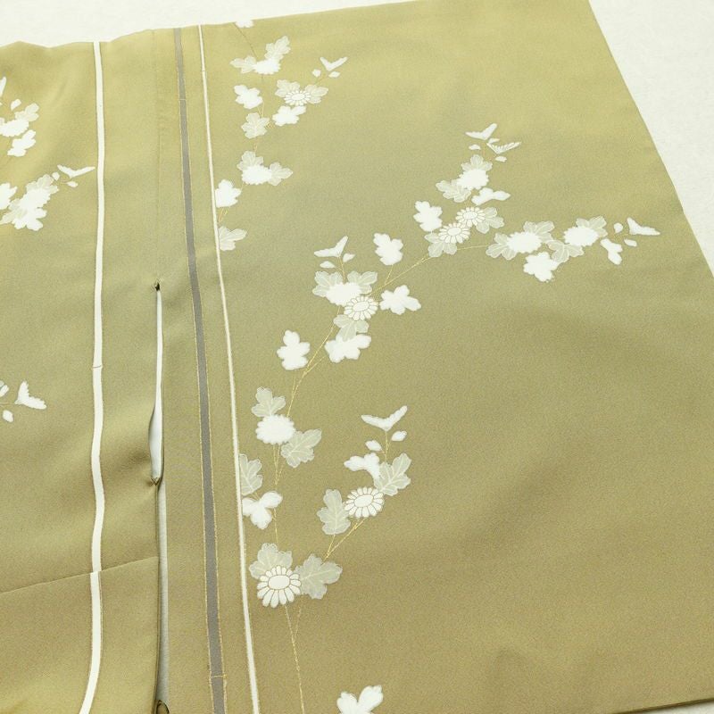 訪問着 良品 金駒刺繍 一つ紋付き 正絹 花柄 袷仕立て 身丈160.5cm 裄丈65cm リサイクル着物 着物 箔 金彩 入学式 卒業式 七五三 パーティー お宮参り フォーマル 黄・黄土色_画像15
