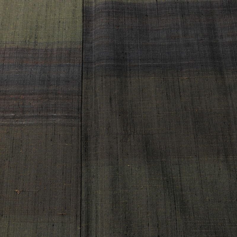 紬 正絹 縞柄・線柄 袷仕立て 身丈152.5cm 裄丈62cm リサイクル着物 着物 モダン 緑・うぐいす色_画像6