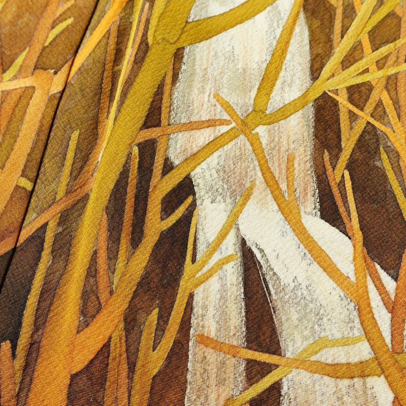 単衣 付下 一つ紋付き 正絹 木の葉・植物柄 単衣仕立て 身丈159cm 裄丈64cm リサイクル着物 着物 ぼかし シンプル ベージュ_画像7