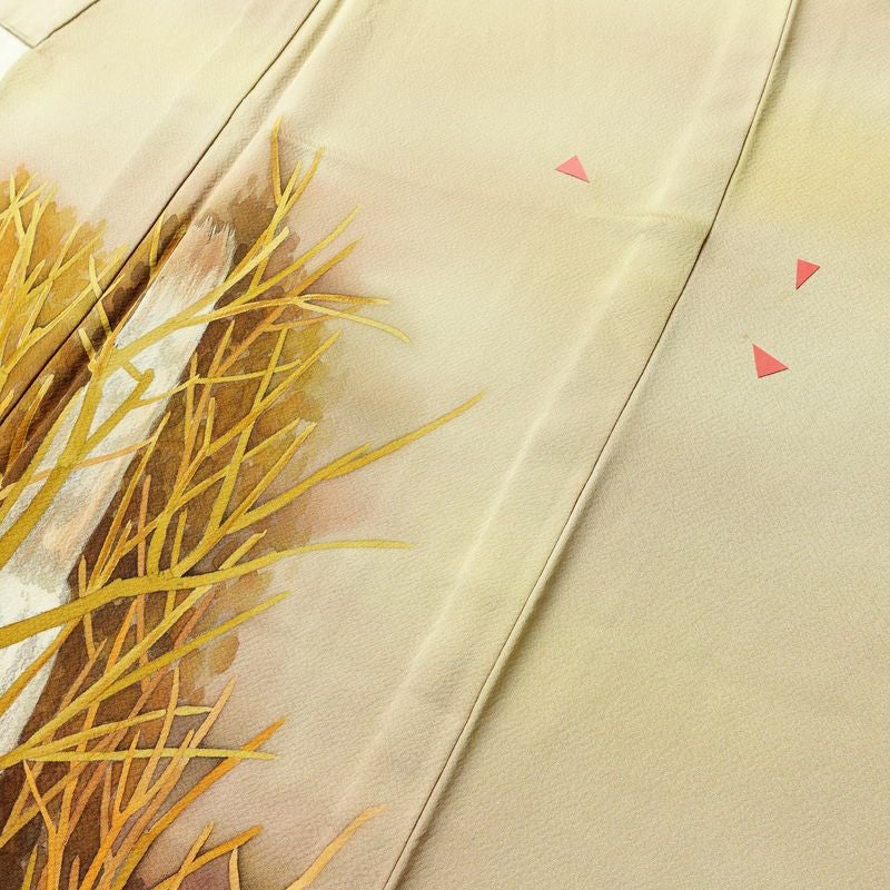 単衣 付下 一つ紋付き 正絹 木の葉・植物柄 単衣仕立て 身丈159cm 裄丈64cm リサイクル着物 着物 ぼかし シンプル ベージュ_画像10