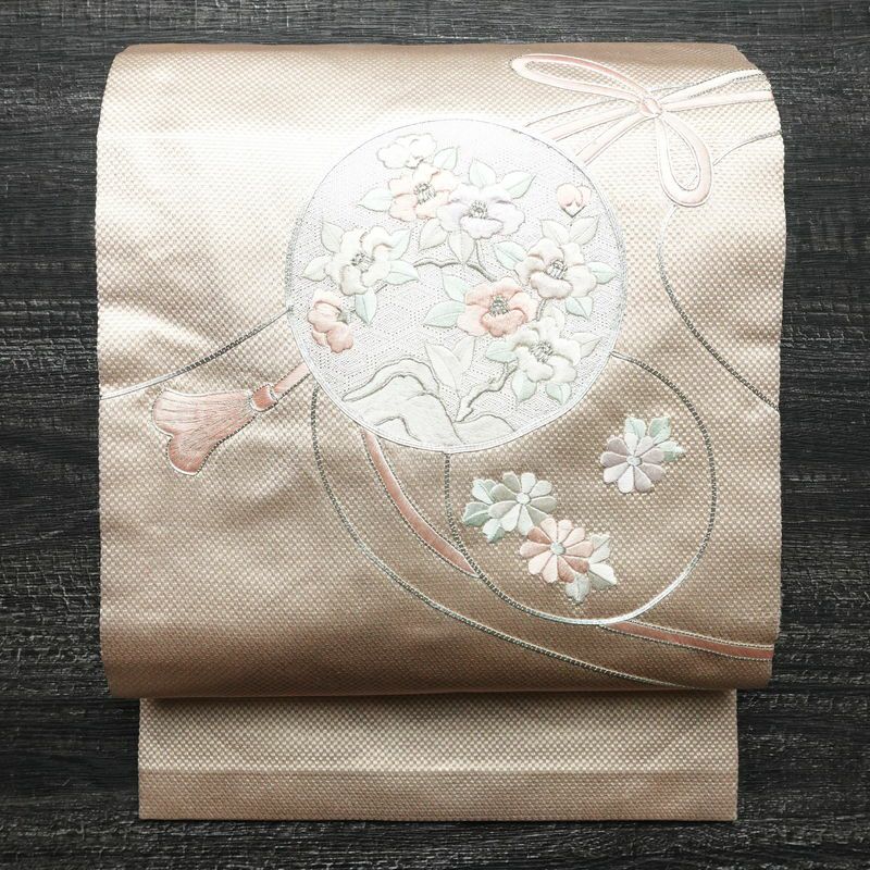 名古屋帯 太鼓柄 金駒刺繍 正絹 古典柄 名古屋仕立て 箔 刺繍 帯 金