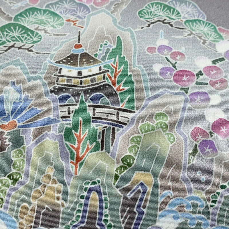 訪問着 岡本幸治 加賀友禅 良品 落款入り 縮緬 正絹 風景柄 袷仕立て 身丈164.5cm 裄丈67cm リサイクル着物 着物 共八掛 入学式 卒業式 七五三 お宮参り フォーマル 紫・藤色_画像7