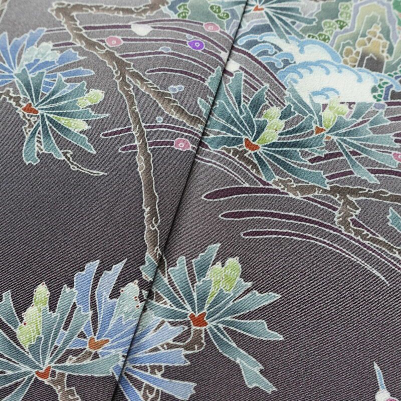 訪問着 岡本幸治 加賀友禅 良品 落款入り 縮緬 正絹 風景柄 袷仕立て 身丈164.5cm 裄丈67cm リサイクル着物 着物 共八掛 入学式 卒業式 七五三 お宮参り フォーマル 紫・藤色_画像10