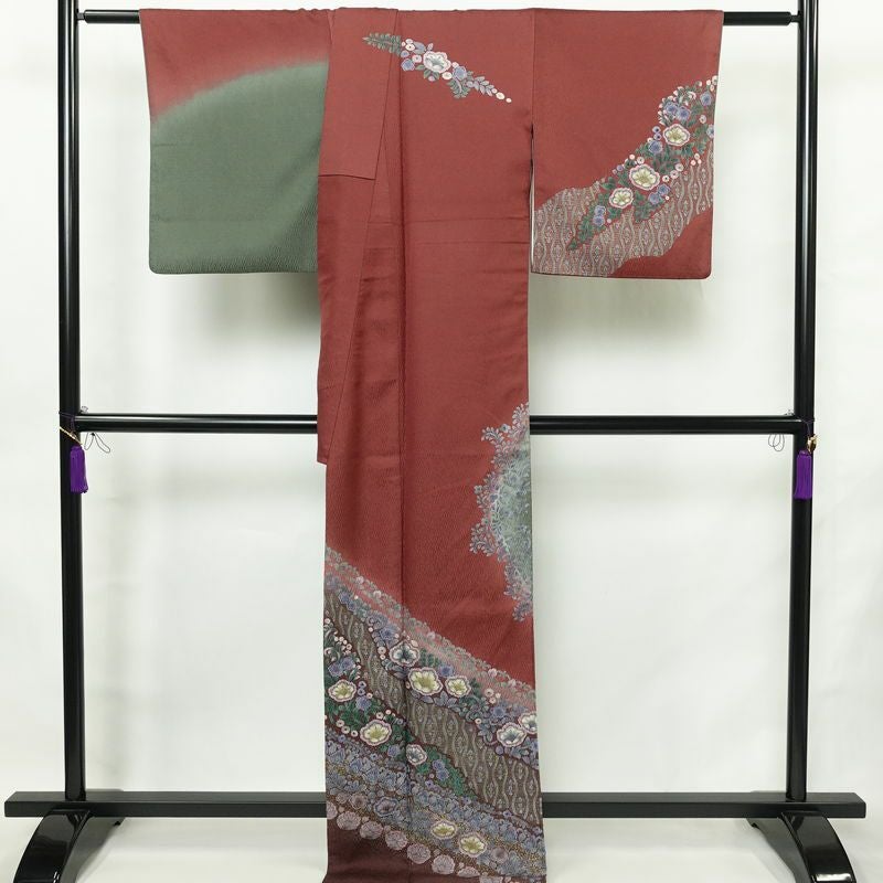 訪問着 美品 ふくれ織 正絹 花柄 袷仕立て 身丈167cm 裄丈70cm 金彩 入学式 卒業式 結婚式 七五三 パーティー お宮参り フォーマル 多色使い_画像2