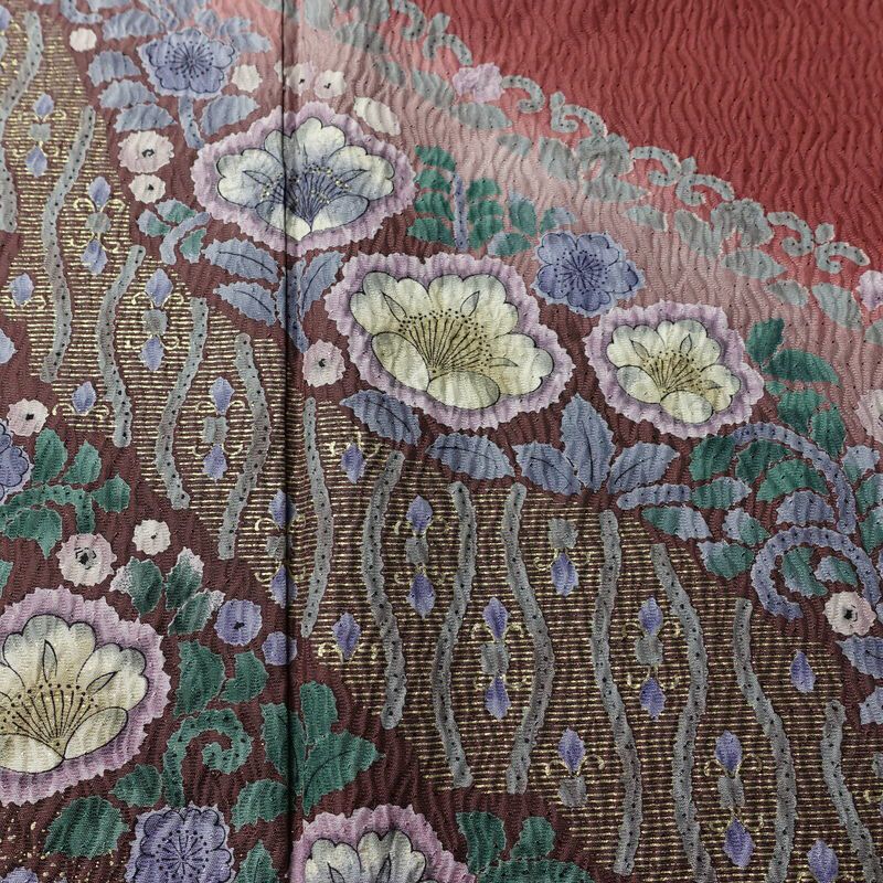 訪問着 美品 ふくれ織 正絹 花柄 袷仕立て 身丈167cm 裄丈70cm 金彩 入学式 卒業式 結婚式 七五三 パーティー お宮参り フォーマル 多色使い_画像6