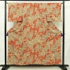 小紋 縮緬 正絹 花柄 袷仕立て 身丈154cm 裄丈65cm リサイクル着物 着物 橙_画像1