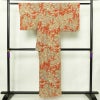 小紋 縮緬 正絹 花柄 袷仕立て 身丈154cm 裄丈65cm リサイクル着物 着物 橙_画像2