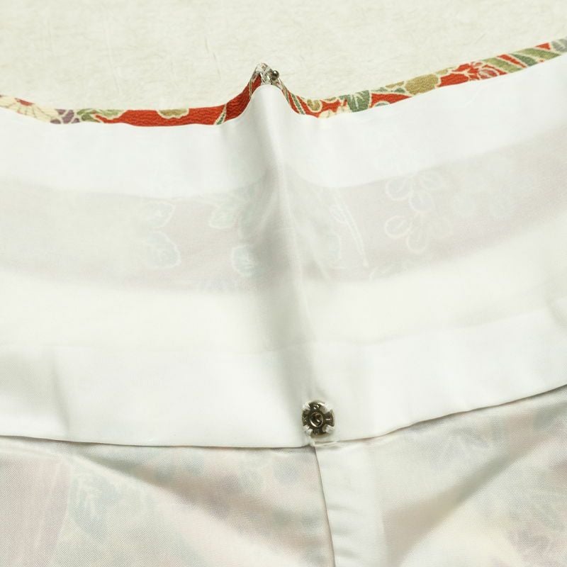 小紋 縮緬 正絹 花柄 袷仕立て 身丈154cm 裄丈65cm リサイクル着物 着物 橙_画像17