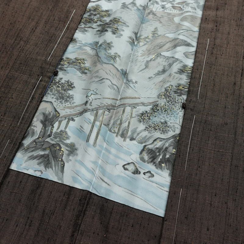 男性用 紬アンサンブル セット 着物 羽織 良品 しつけ糸付き アンサンブル 正絹 無地 袷仕立て 身丈148cm 裄丈71cm リサイクル着物 着物 金彩 茶_画像17