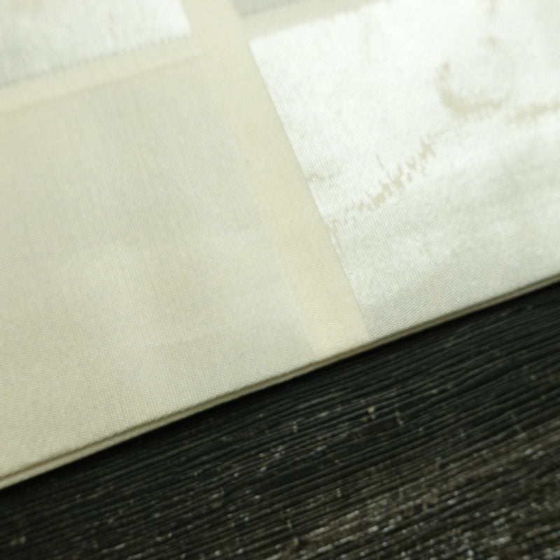 名古屋帯 六通柄 正絹 チェック・格子柄 名古屋仕立て なごや帯 リサイクル帯 帯 箔 クリーム 白_画像12