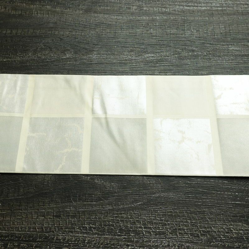 名古屋帯 六通柄 正絹 チェック・格子柄 名古屋仕立て なごや帯 リサイクル帯 帯 箔 クリーム 白_画像13