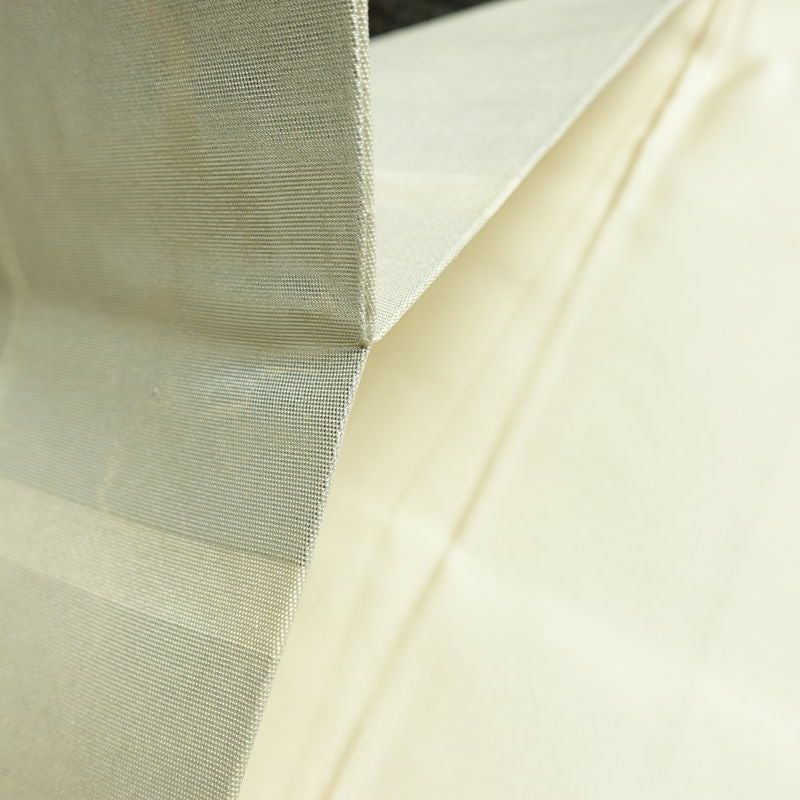 名古屋帯 六通柄 正絹 チェック・格子柄 名古屋仕立て なごや帯 リサイクル帯 帯 箔 クリーム 白_画像20