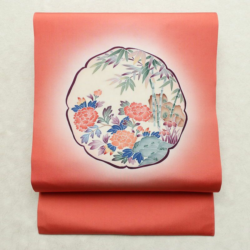 名古屋帯 太鼓柄 正絹 古典柄 名古屋仕立て なごや帯 リサイクル帯 帯 シンプル ピンク_画像1