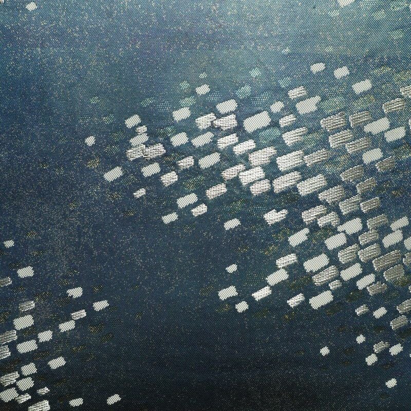 名古屋帯 太鼓柄 正絹 幾何学柄・抽象柄 名古屋仕立て なごや帯 リサイクル帯 帯 箔 おしゃれ 青・紺_画像2