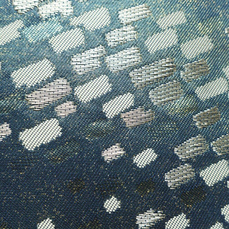 名古屋帯 太鼓柄 正絹 幾何学柄・抽象柄 名古屋仕立て なごや帯 リサイクル帯 帯 箔 おしゃれ 青・紺_画像3