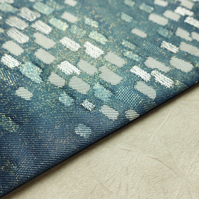 名古屋帯 太鼓柄 正絹 幾何学柄・抽象柄 名古屋仕立て なごや帯 リサイクル帯 帯 箔 おしゃれ 青・紺_画像13