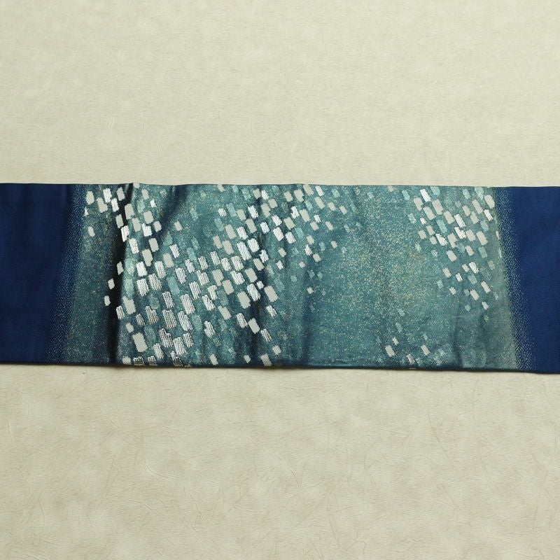 名古屋帯 太鼓柄 正絹 幾何学柄・抽象柄 名古屋仕立て なごや帯 リサイクル帯 帯 箔 おしゃれ 青・紺_画像15