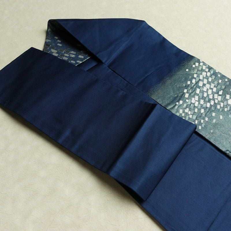 名古屋帯 太鼓柄 正絹 幾何学柄・抽象柄 名古屋仕立て なごや帯 リサイクル帯 帯 箔 おしゃれ 青・紺_画像21