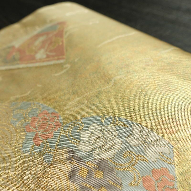 名古屋帯 太鼓柄 青銅箔 正絹 古典柄 名古屋仕立て なごや帯 リサイクル帯 帯 箔 金・銀_画像9