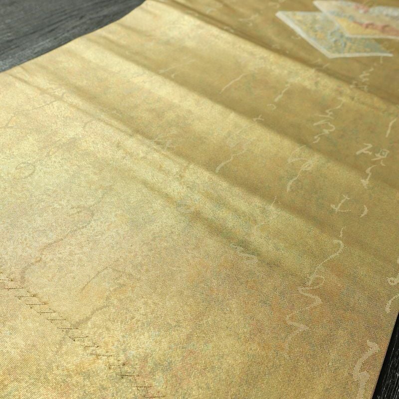 名古屋帯 太鼓柄 青銅箔 正絹 古典柄 名古屋仕立て なごや帯 リサイクル帯 帯 箔 金・銀_画像12