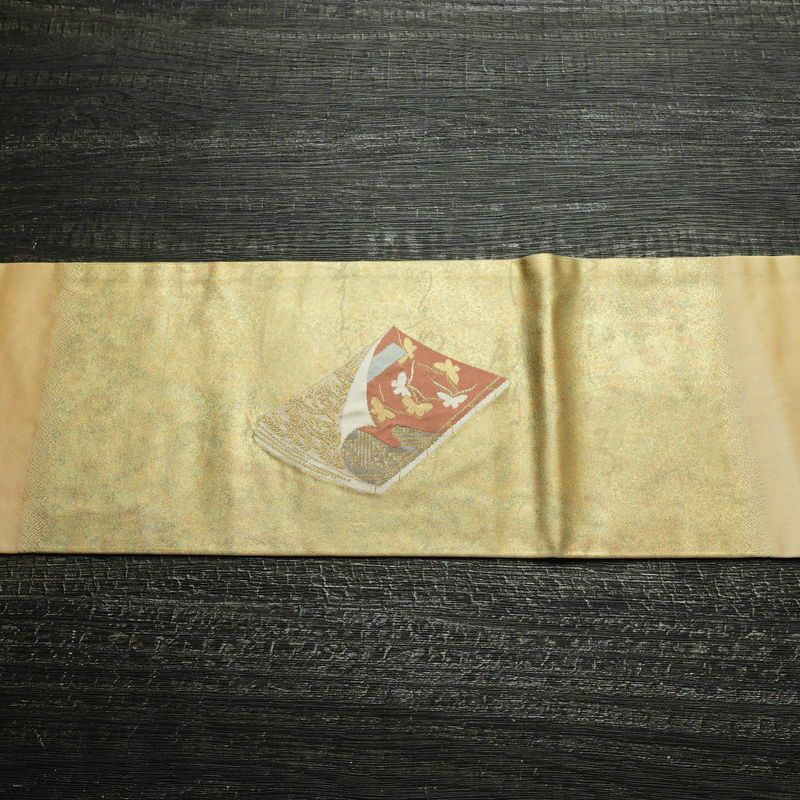名古屋帯 太鼓柄 青銅箔 正絹 古典柄 名古屋仕立て なごや帯 リサイクル帯 帯 箔 金・銀_画像16