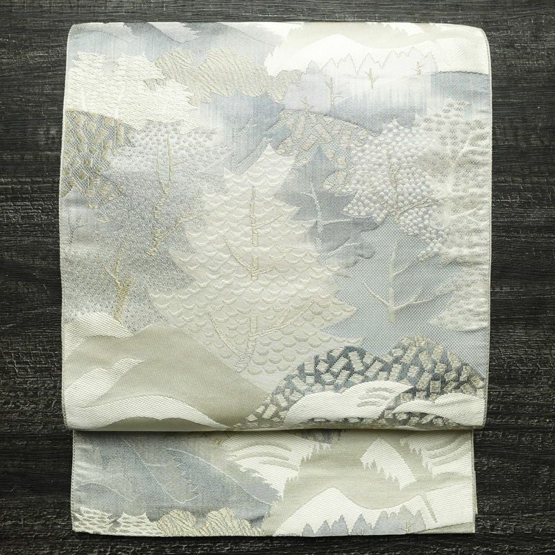 名古屋帯 六通柄 正絹 風景柄 通し仕立て なごや帯 リサイクル帯 帯 多色使い_画像1