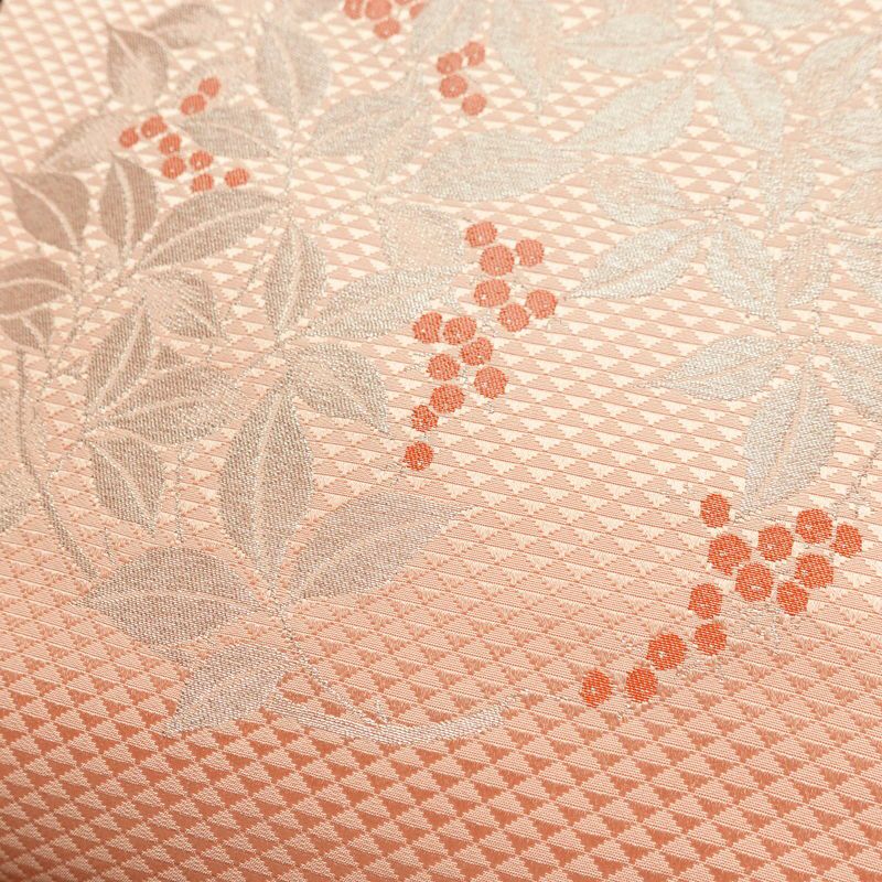 名古屋帯 太鼓柄 良品 正絹 木の葉・植物柄 名古屋仕立て なごや帯 リサイクル帯 帯 シンプル 上品 ピンク_画像3