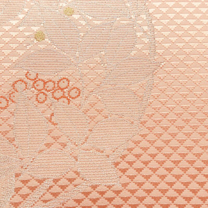 名古屋帯 太鼓柄 良品 正絹 木の葉・植物柄 名古屋仕立て なごや帯 リサイクル帯 帯 シンプル 上品 ピンク_画像6