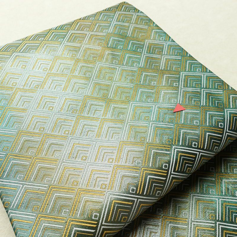 名古屋帯 太鼓柄 正絹 幾何学柄・抽象柄 名古屋仕立て なごや帯 リサイクル帯 帯 箔 緑・うぐいす色_画像3